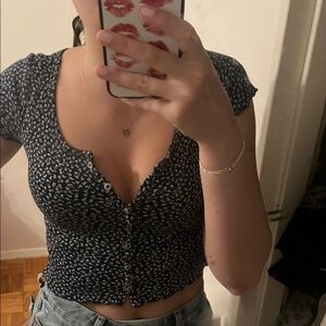 Brandy melville button up navy floral top